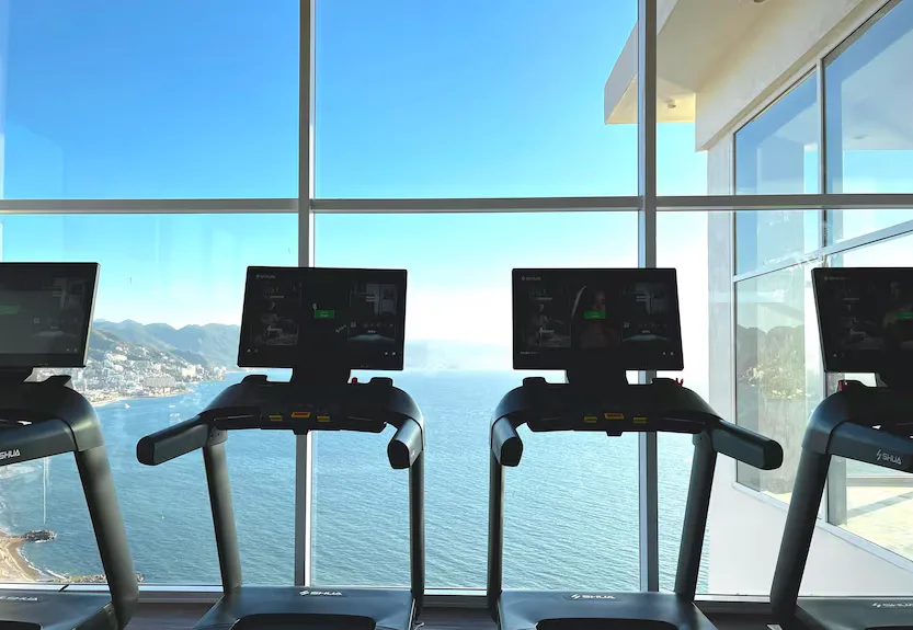 Rooftop gym with ocean views