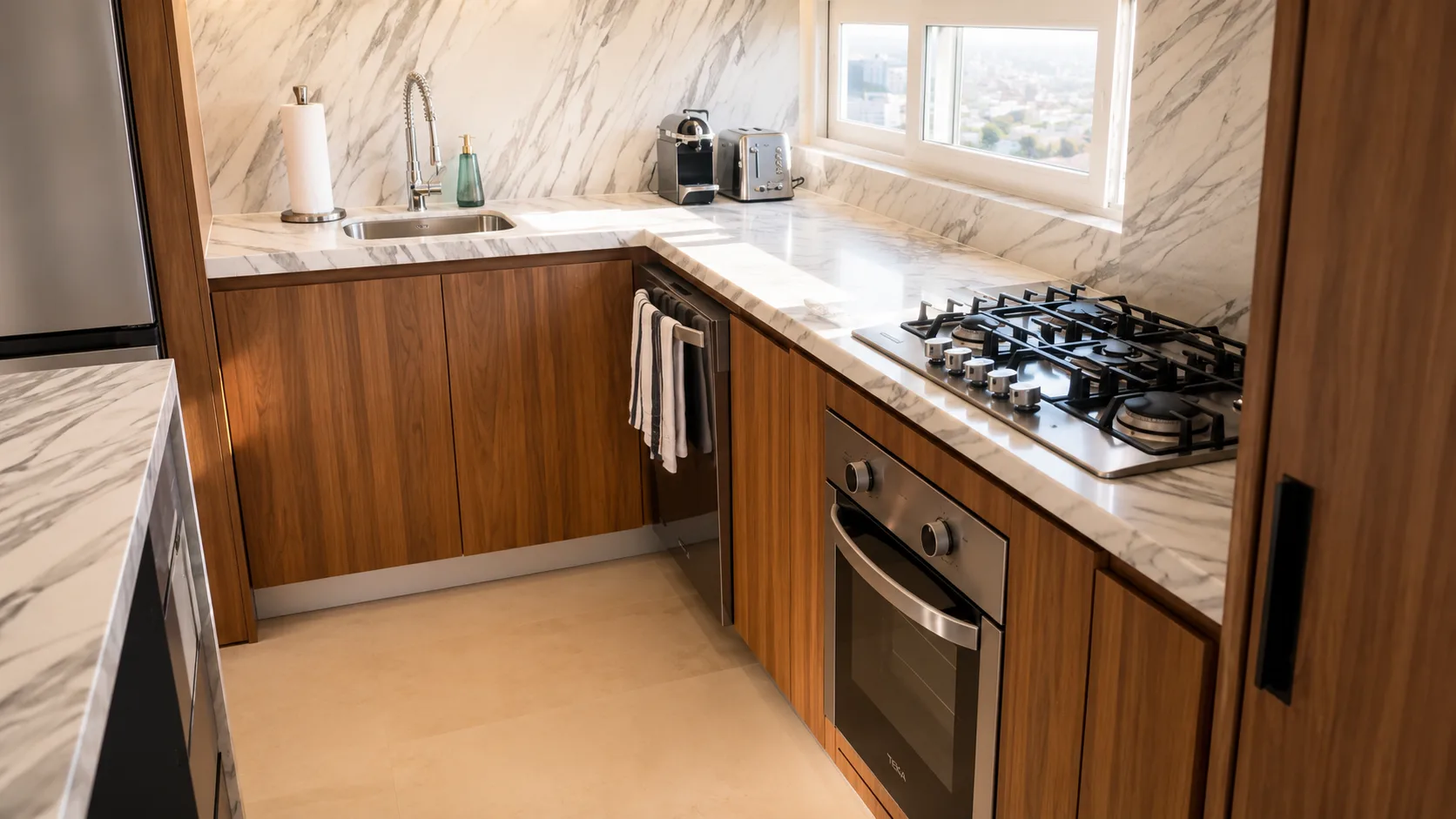 Kitchen counter and cooking area