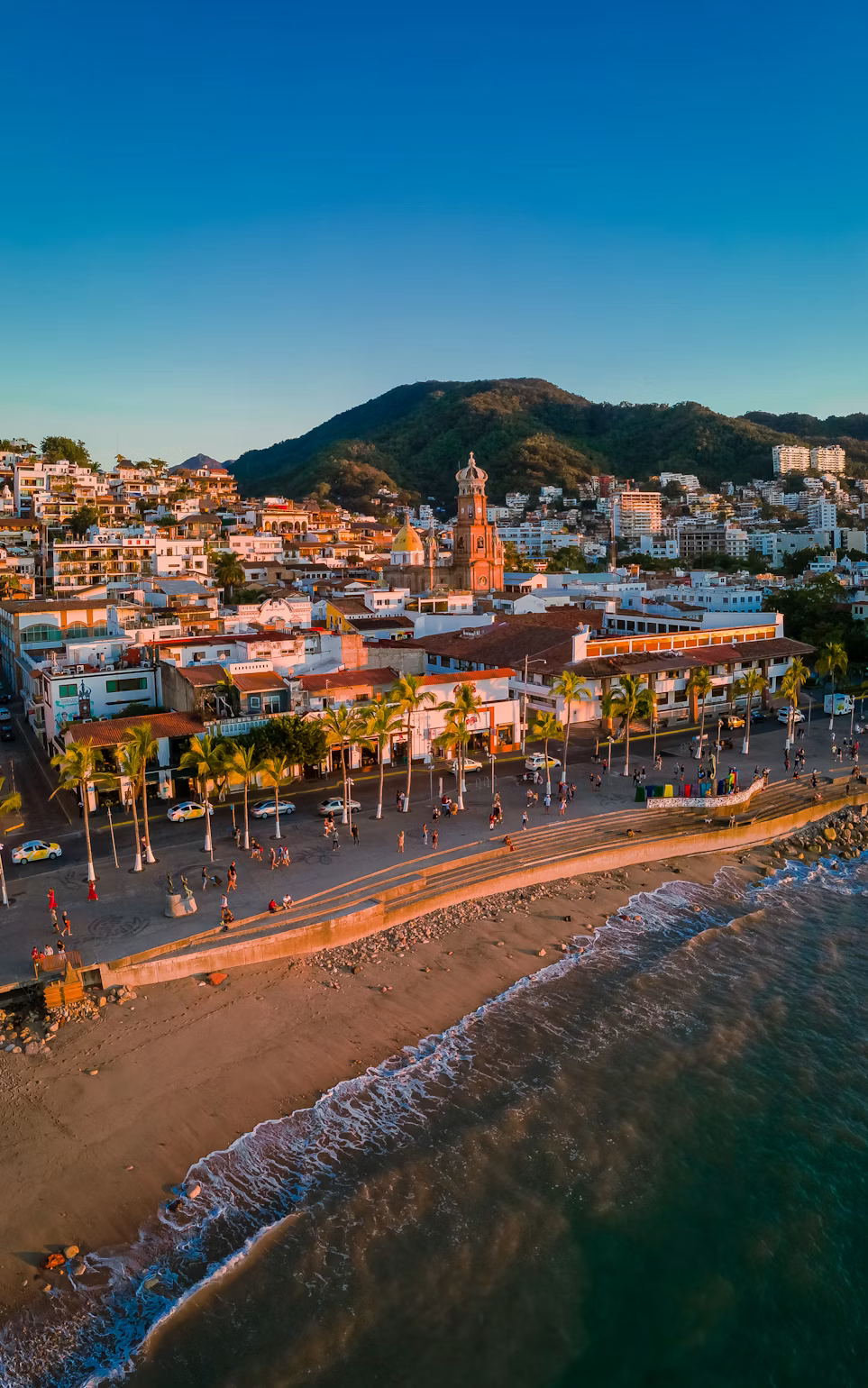 Crown and clock tower of the Church of Our Lady of Guadalupe in Puerto Vallarta